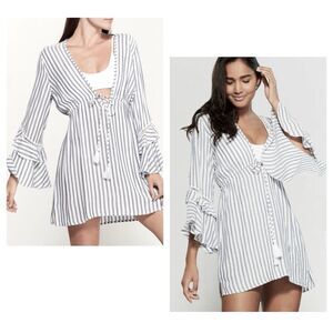 Blue Island gray and white swim beach coverup or mini dress size small